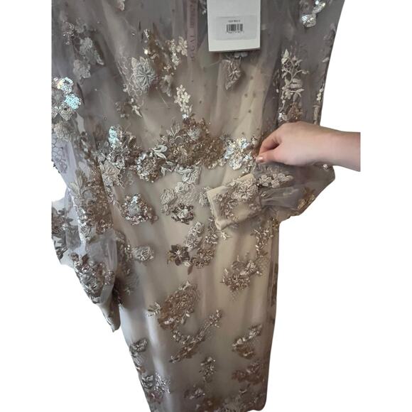 Mac Duggle Beige Embellished High Neck Long Sleeve Midi Dress sz 8 Style #70237 - Picture 6 of 8